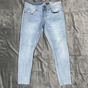 Volcom Jeans Mens 29x24 2 x Vorta Slim Tapered Blue Light Wash Stretch Denim